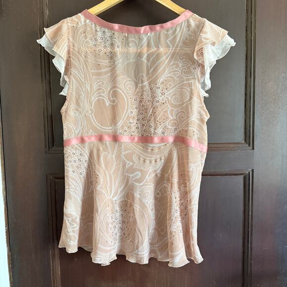 AS KNOW AS DE BASE | Petal pink paisley Y2K Flutter sleeve Top | Small Japanese - Picture 2 of 8